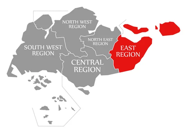 East Region rood gemarkeerd in kaart van Singapore — Stockfoto