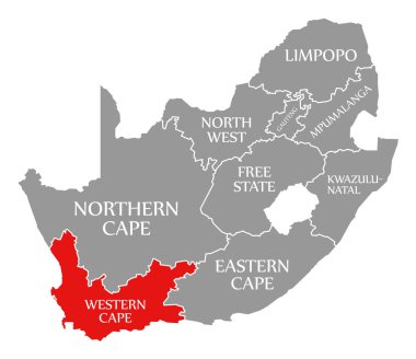 Güney Afrika haritasında Batı Burnu kırmızısı vurgulandı