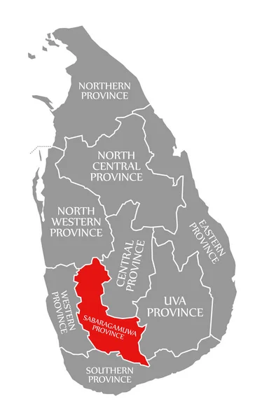 Sabaragamuwa provincie rood gemarkeerd op kaart van Sri Lanka — Stockfoto