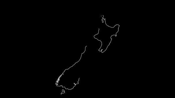 Neuseeland Karte Umreißt Animation — Stockvideo