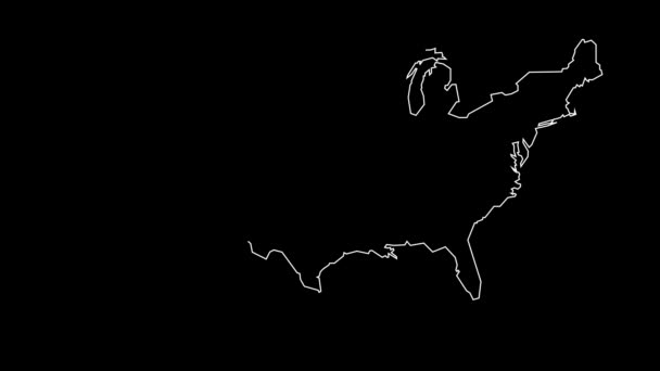 Illustrazione di animazione contorno USA in bianco e nero — Video Stock