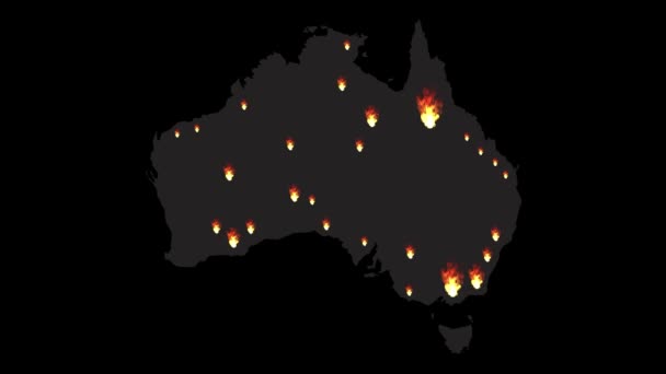 Australská Mapa Znázorňující Umístění Hořících Keřů Počátkem Roku 2020 — Stock video