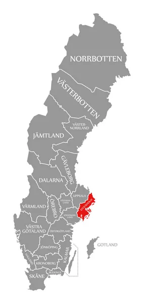 Stockholm rot hervorgehoben in der Karte von Schweden — Stockfoto