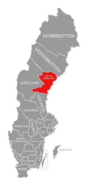 Vasternorrland červená zvýrazněná na mapě Švédska — Stock fotografie