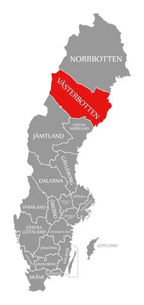 West Bothnia vermelho destaque no mapa da Suécia — Fotografia de Stock