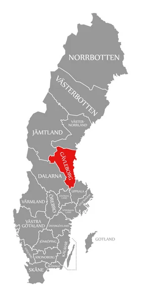 Gavleborg červená zvýrazněná na mapě Švédska — Stock fotografie