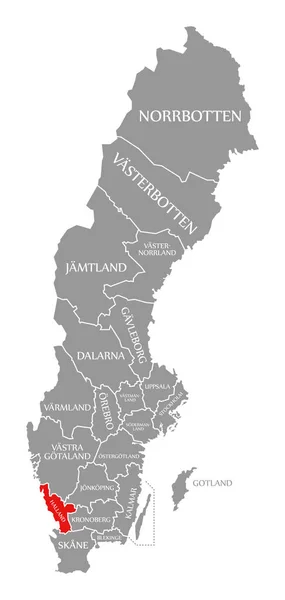 Halland röd markerad i karta över Sverige — Stockfoto