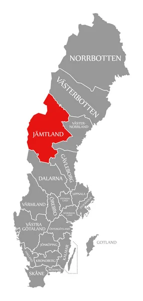 Jamtland rot in schweden-karte hervorgehoben — Stockfoto