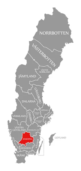 Jonkoping červená zvýrazněná na mapě Švédsko — Stock fotografie
