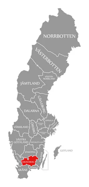 Kronoberg rojo resaltado en el mapa de Suecia —  Fotos de Stock