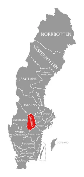 オレブロ赤はスウェーデンの地図で強調表示 — ストック写真