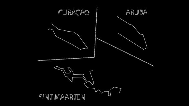 Curazao Aruba Sint Maarten Holanda Provincia Mapa Esquema Animación — Vídeo de stock