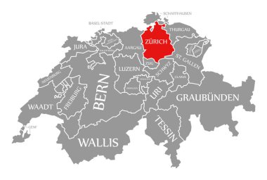 İsviçre haritasında Zuerich kırmızısı vurgulandı