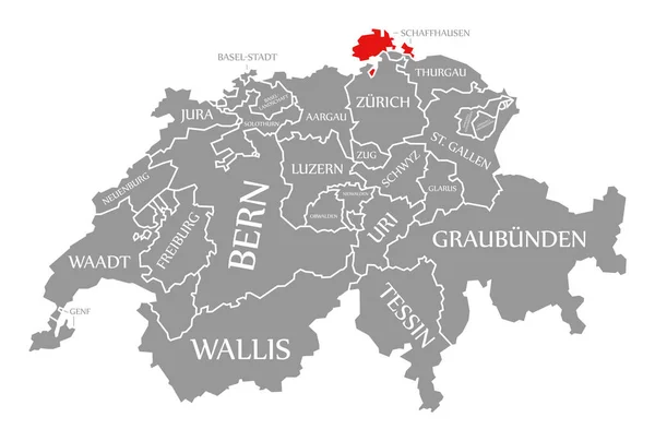 Schaffhausen rosso evidenziato nella mappa di Svizzera — Foto Stock