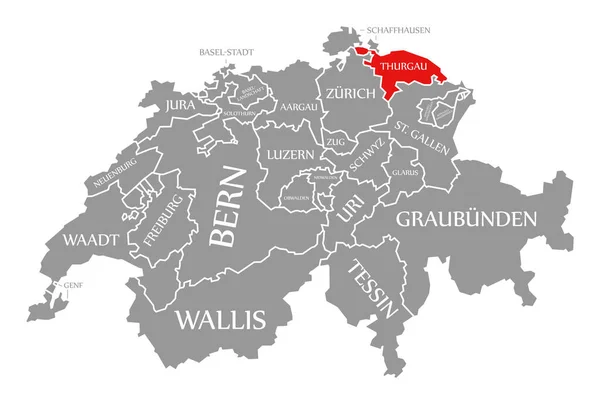 Thurgau rojo resaltado en el mapa de Suiza — Foto de Stock