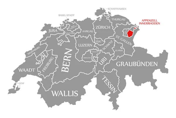 Appenzell innerrhoden rot in Karte der Schweiz hervorgehoben — Stockfoto