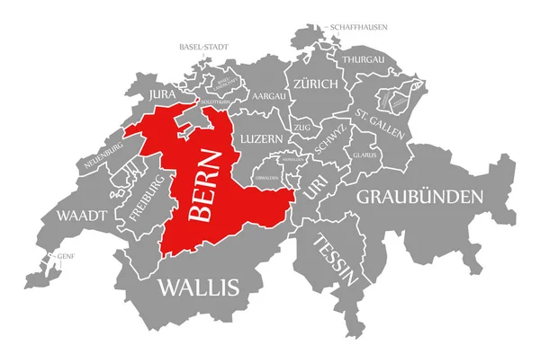 Bern červená zvýrazněná na mapě Švýcarska — Stock fotografie