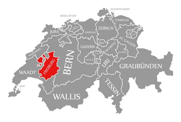 Freiburg red highlighted in map of Switzerland — ストック写真