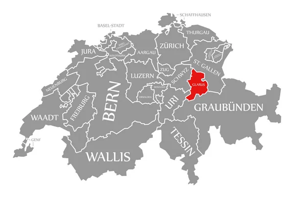 Glarus red highlighted in map of Switzerland — ストック写真