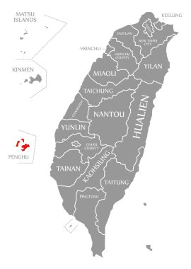 Tayvan haritasında Penghu kırmızısı vurgulandı