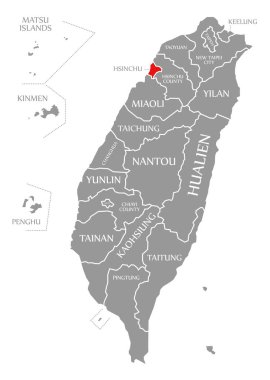 Tayvan haritasında Hsinchu kırmızısı vurgulandı