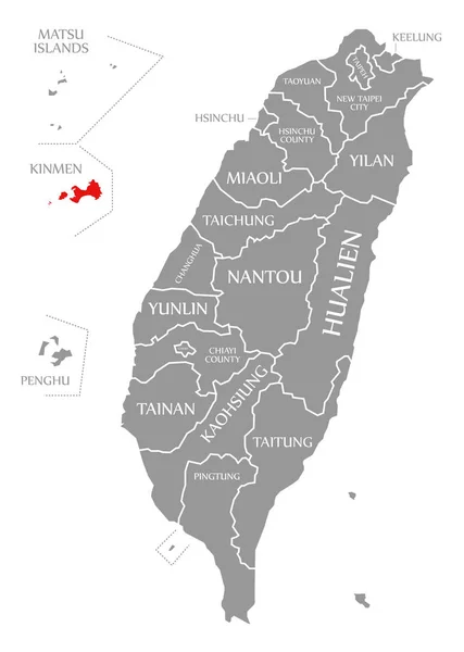 Kinmen red highlighted in map of Taiwan — Stock Photo, Image