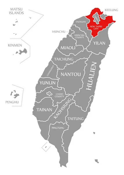 Nuova Taipei City rossa evidenziata nella mappa di Taiwan — Foto Stock