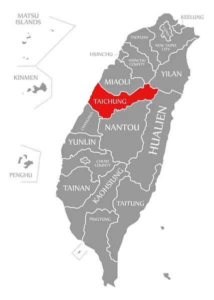 Taichung rosso evidenziato nella mappa di Taiwan — Foto Stock