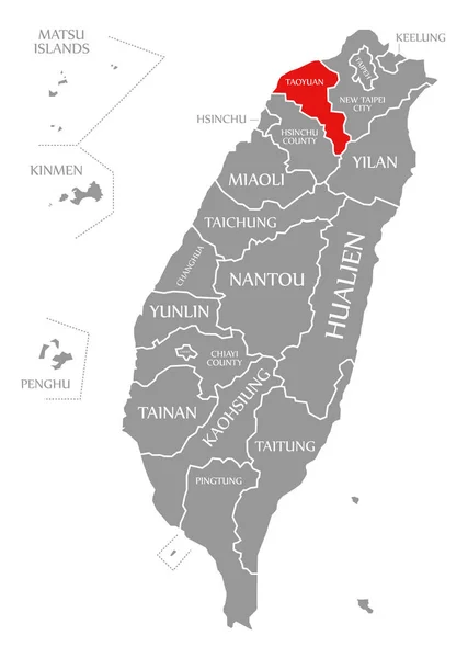 桃園赤は台湾の地図で強調表示 — ストック写真