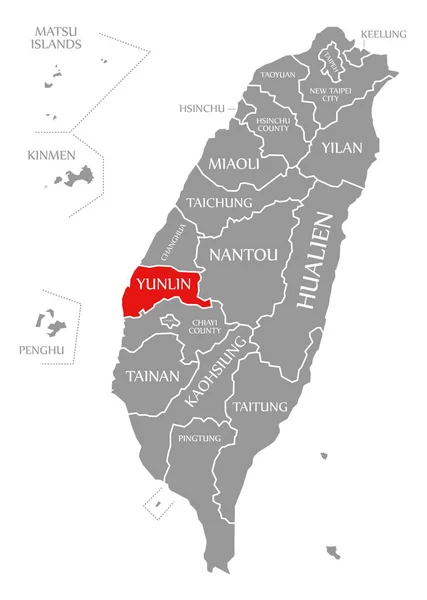 Yunlin rosso evidenziato nella mappa di Taiwan — Foto Stock