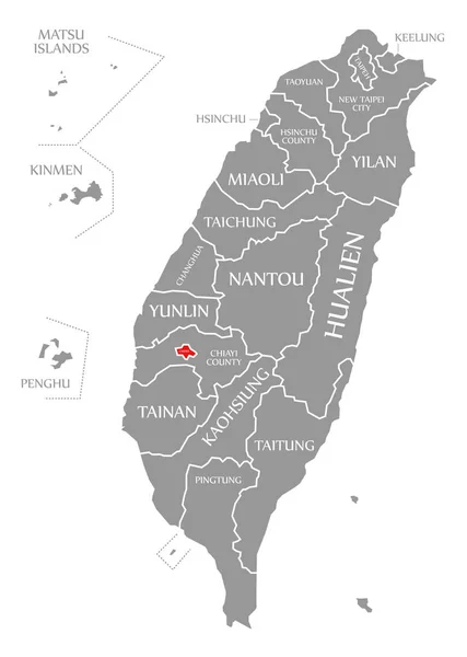 Chiayi rood gemarkeerd in kaart van Taiwan — Stockfoto