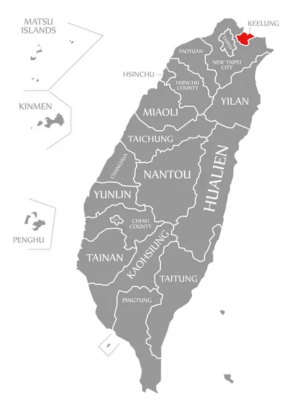 Keelung röd markerad på kartan över Taiwan — Stockfoto