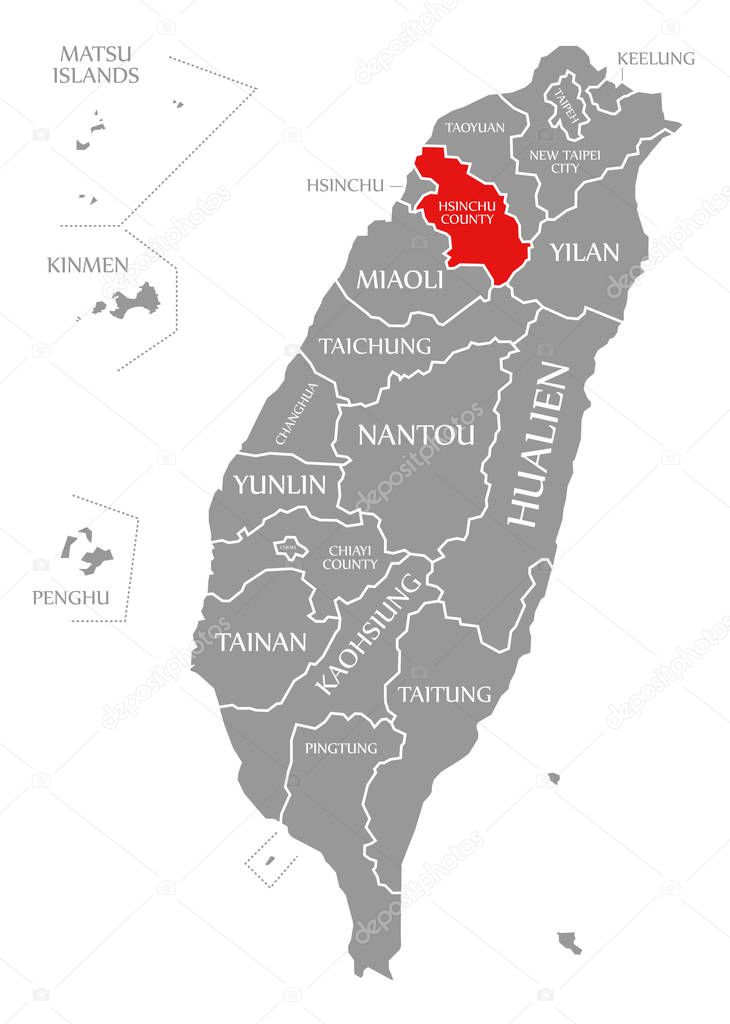 Hsinchu County red highlighted in map of Taiwan