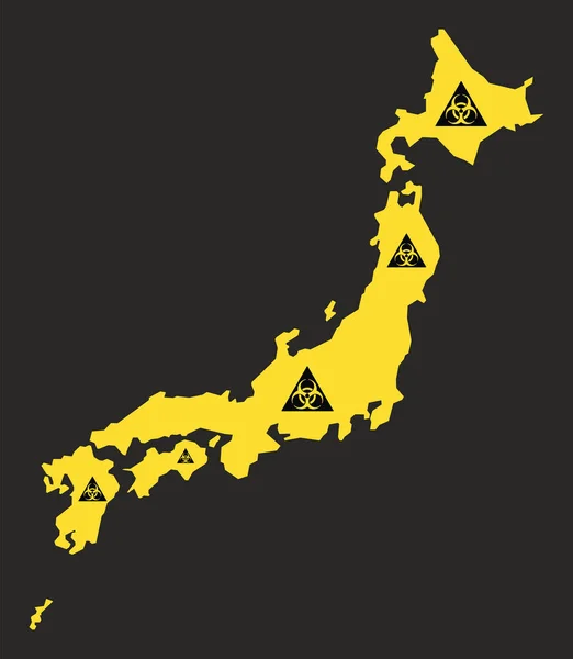 Japan map with biohazard virus sign illustration in black and ye — Stock vektor