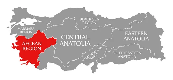 Región del Egeo rojo resaltado en el mapa de Turquía — Foto de Stock