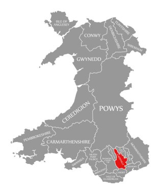 Galler haritasında Caerphilly kırmızısı vurgulandı