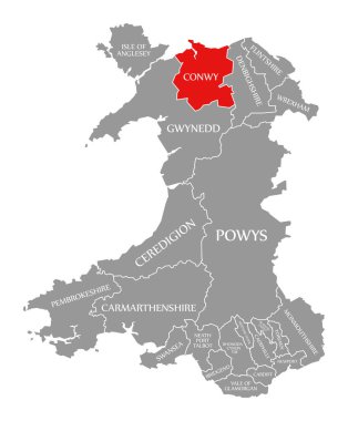 Galler haritasında Conwy kırmızısı vurgulandı