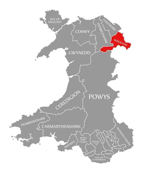 Wrexham red highlighted in map of Wales — 스톡 사진