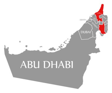 Birleşik Arap Emirlikleri haritasında Ras al Khaimah kırmızısı vurgulandı