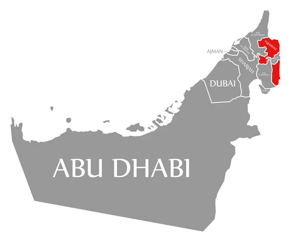 アラブ首長国連邦の地図で強調表示されたフジャイラ赤 — ストック写真