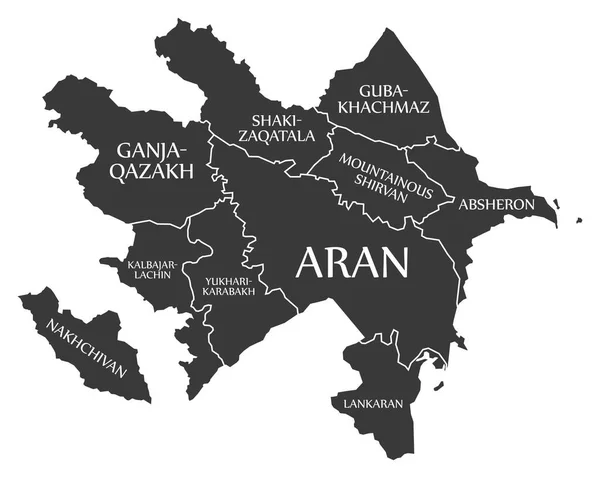 Азербайджанська Карта Регіонами Марками Чорного Кольору — стоковий вектор