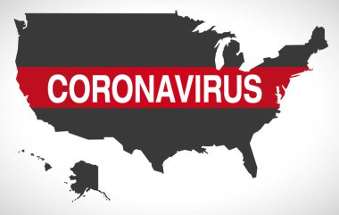 Coronavirus Covid-19 uyarı sembollü Usa haritası