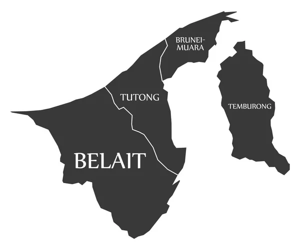 Brunei Carte Noire Avec Des Étiquettes District — Image vectorielle