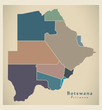 Modern Harita - Renkli bölgeleri olan Botswana