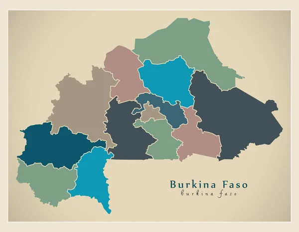 Σύγχρονος Χάρτης Μπουρκίνα Φάσο Διαφορετικές Χρωματιστές Περιοχές Update 2020 — Διανυσματικό Αρχείο