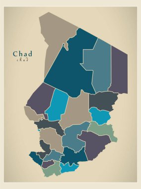 Modern Harita - Farklı renkli bölgelere sahip Çad - Güncelleme 2020