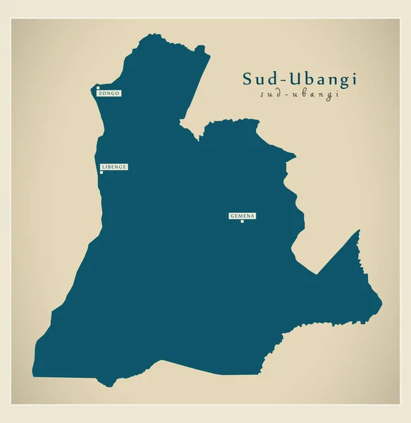 Mapa Moderno Sud Ubangi Provincia Mapa República Democrática Del Congo — Vector de stock