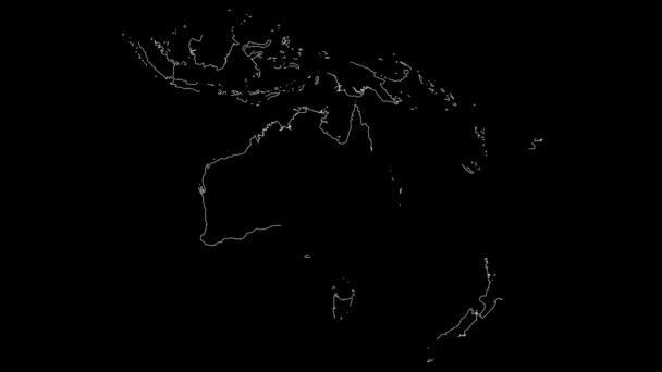 Oceanië Continent Kaart Schema Animatie — Stockvideo