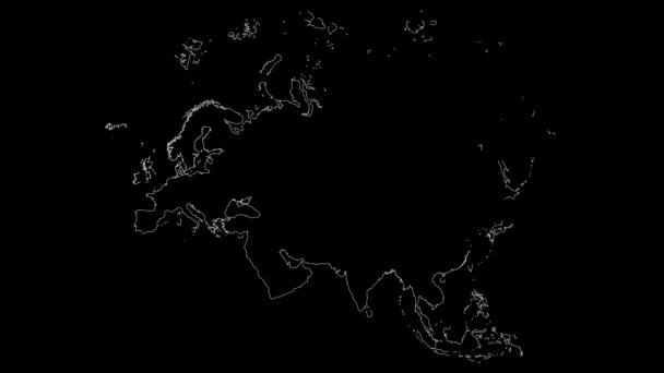Eurasischer Kontinent Karte Umreißt Animation — Stockvideo