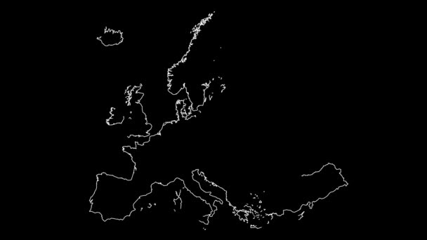 Europa Continent Kaart Schema Animatie — Stockvideo